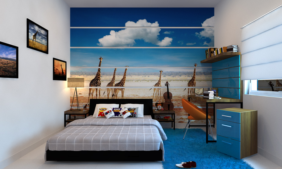 Off-white and peacock blue study room with calming and positive vibes