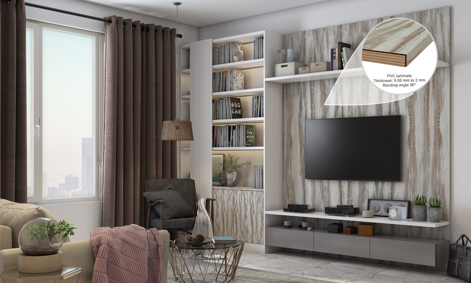 Flexible PVC laminate offering moisture resistance for unique, contemporary home designs.