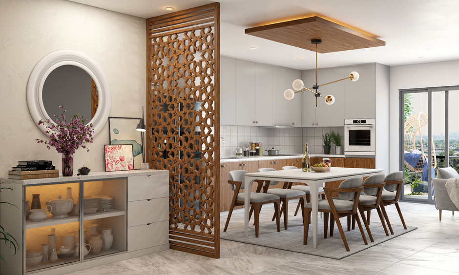 A crockery unit transforming dead space into an elegant display.
