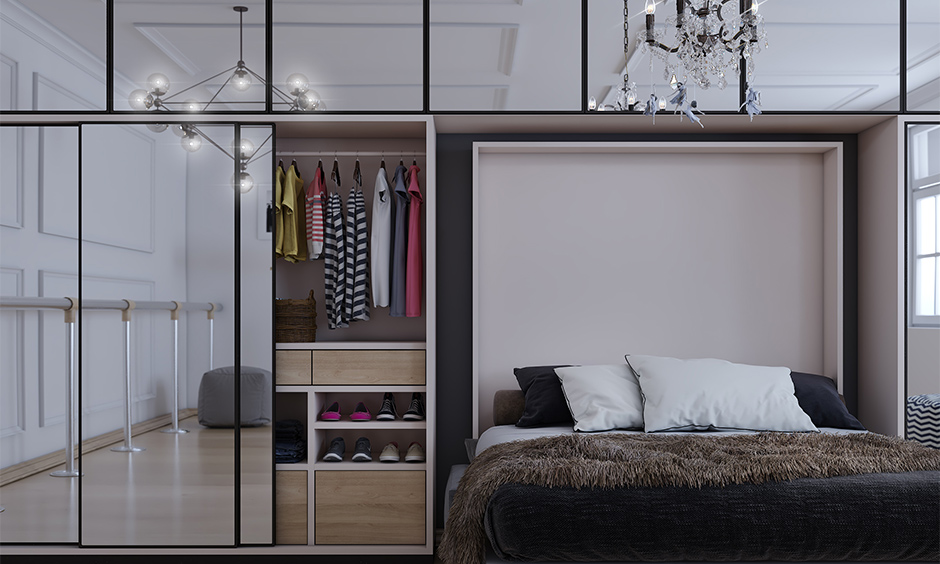 Wardrobe with a Murphy bed offers a clever, space-saving solution for compact homes, maximising limited floor space.