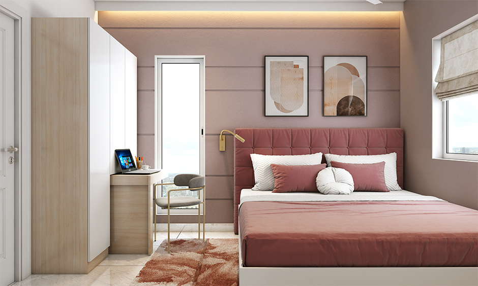 Multifunctional wardrobe with a pull-out table, combining workspace and storage in a compact, space-saving unit.