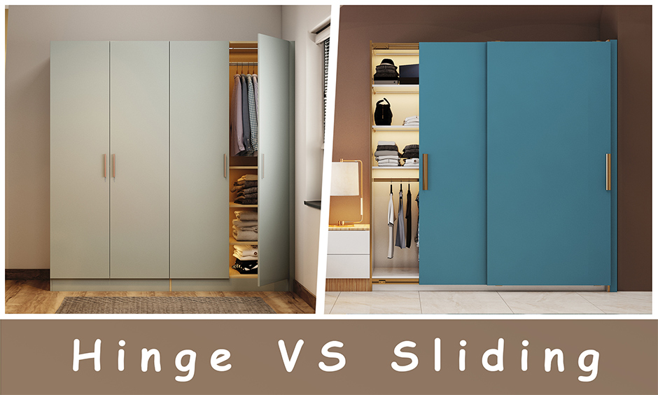Comparison of space-saving wooden sliding and hinged wardrobe designs for small bedroom solutions.