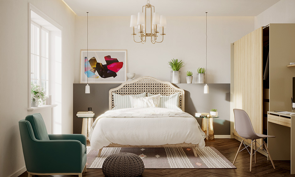 April month bedroom decor ideas with light fabrics, dimmable lamps, and a cosy meditation nook.