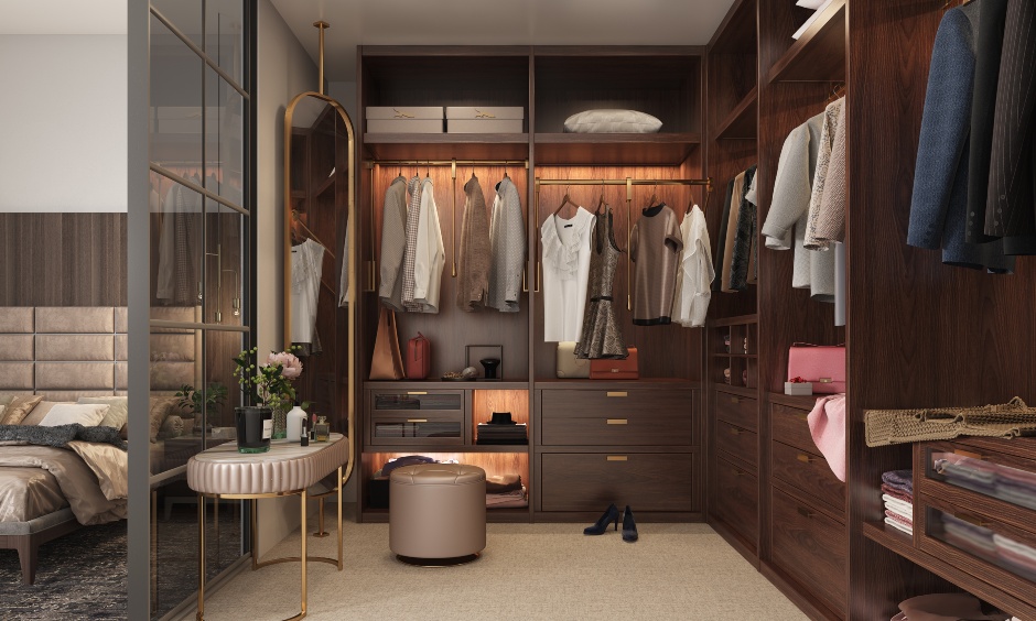 Customised luxury apartment featuring built-in storage and personalised furniture