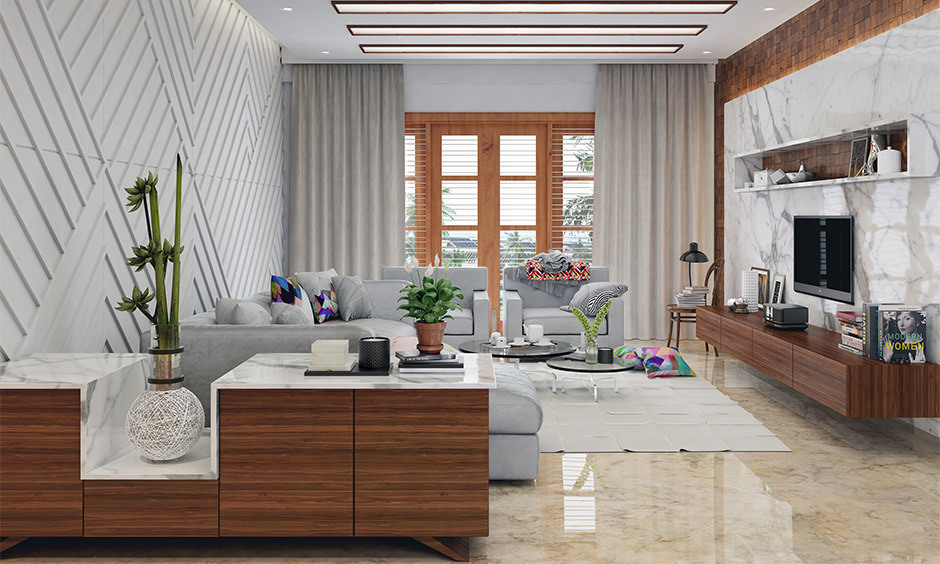 Luxurious marble flooring and accent wall showcasing timeless elegance