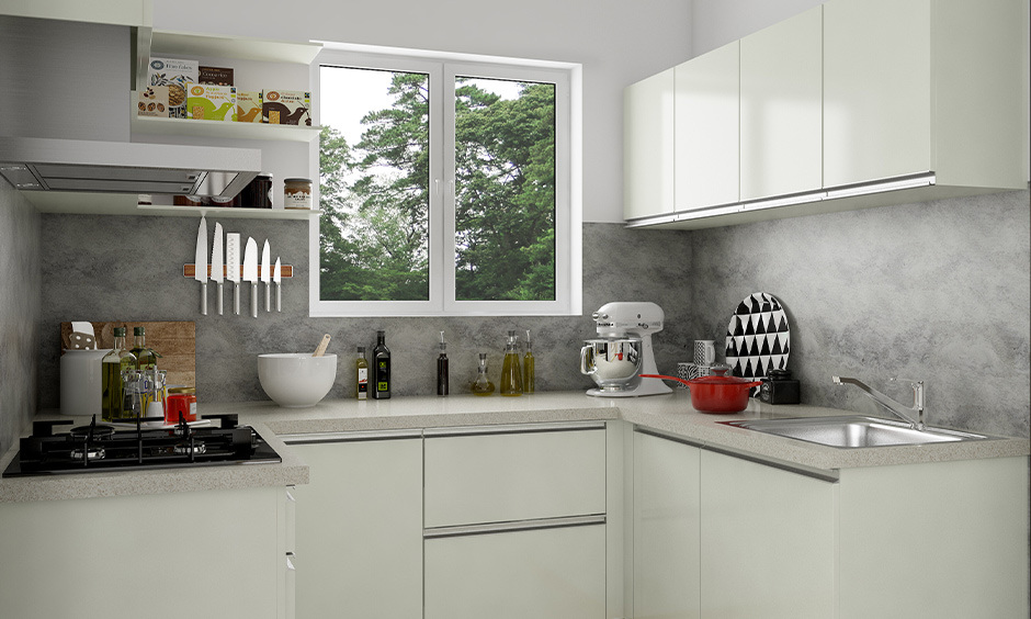 Straight kitchen layout with cost-effective plywood cabinets