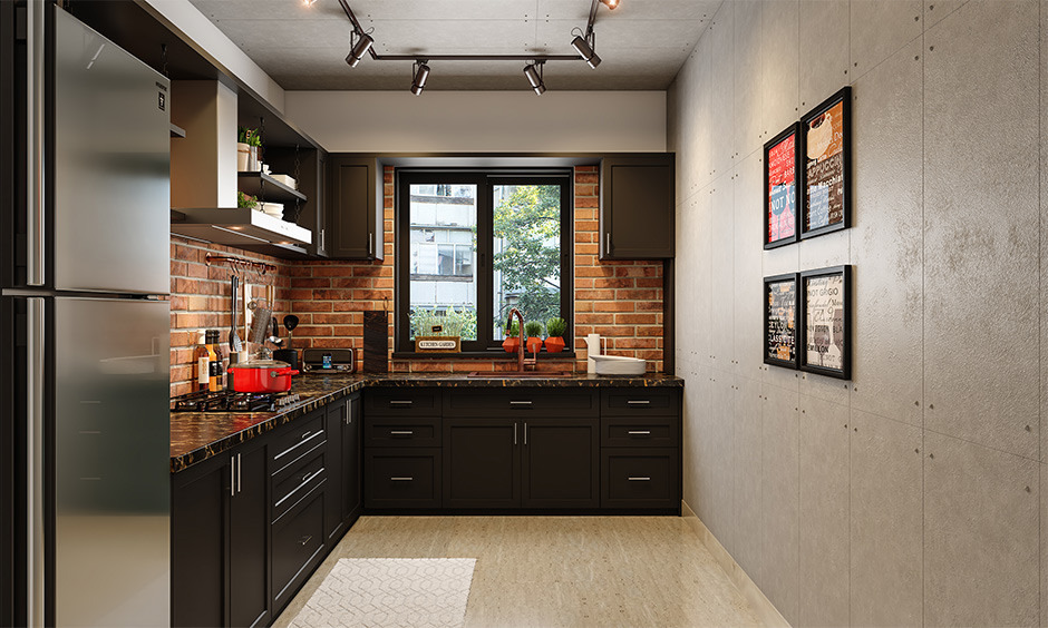 Wall-mounted kitchen cabinets saving space in a compact kitchen